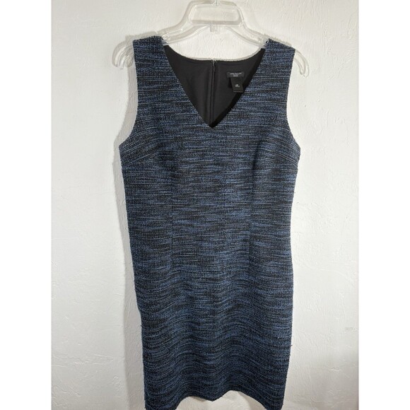 Ann Taylor Petite Womens Sz 10P Blue Black Tweed Lined Sleeveless Sheath Dress - Picture 5 of 7